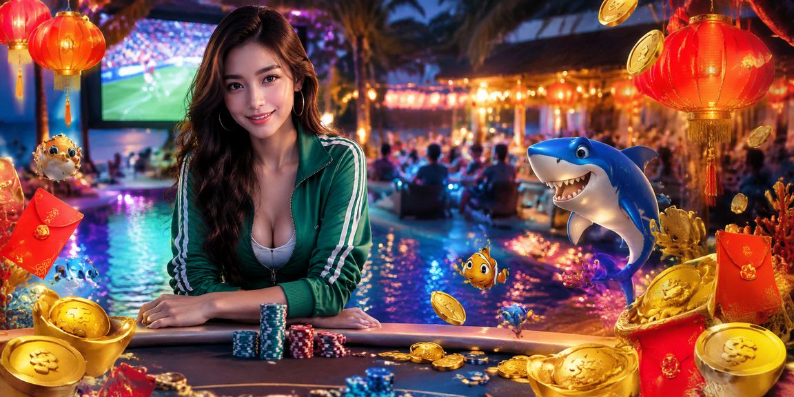 Đèn lồng đỏ và phong bì may mắn trang trí tại Mũi Né gợi không khí lễ hội casino